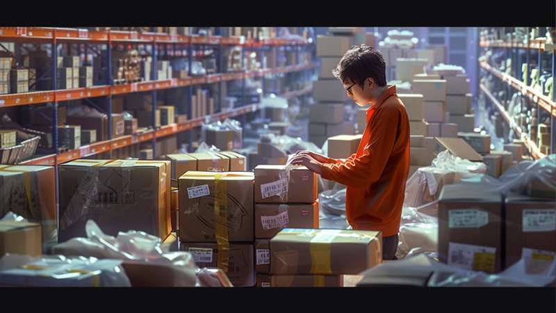 alt="A person is working in the warehouse"